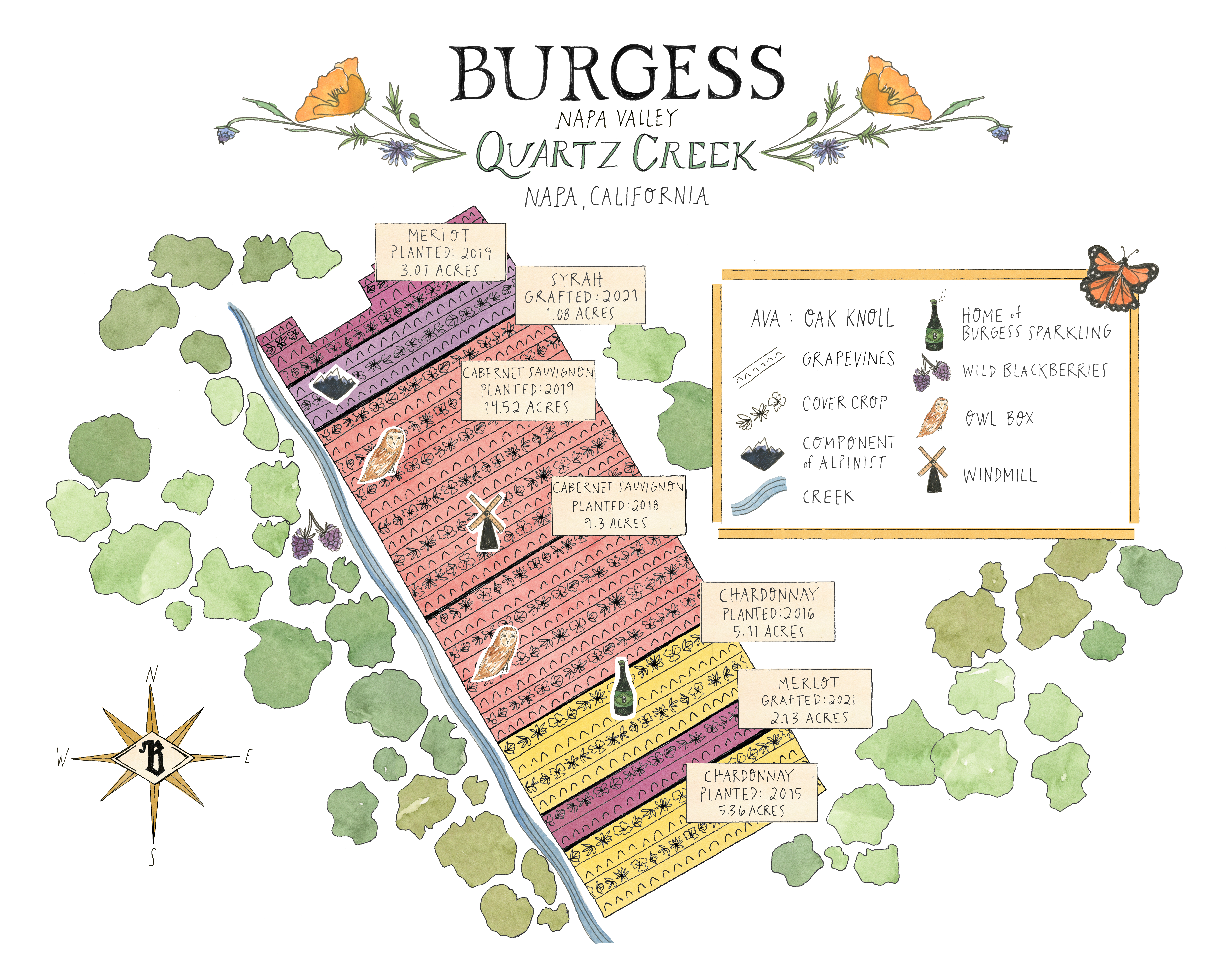 Illustrated map of Burgess Quartz Creek Vineyard