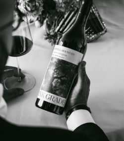Ink Grade Cabernet Sauvignon Howell Mountain Black and White in hand next to wine glasses