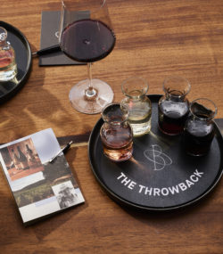 Tasting flight on "The Throwback" tray in Brendel Tasting Room