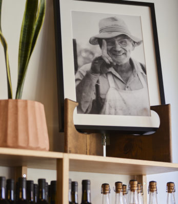 Portrait of Leon Brendel on shelf in Brendel tasting room